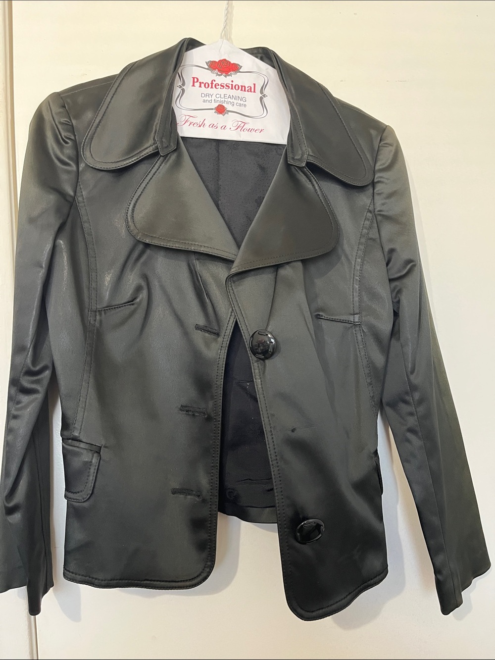 D&G Black Faux Leather Button-Front Blazer